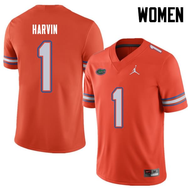 Women's NCAA Florida Gators Percy Harvin #1 Stitched Authentic Jordan Brand Orange College Football Jersey NNO1065RJ